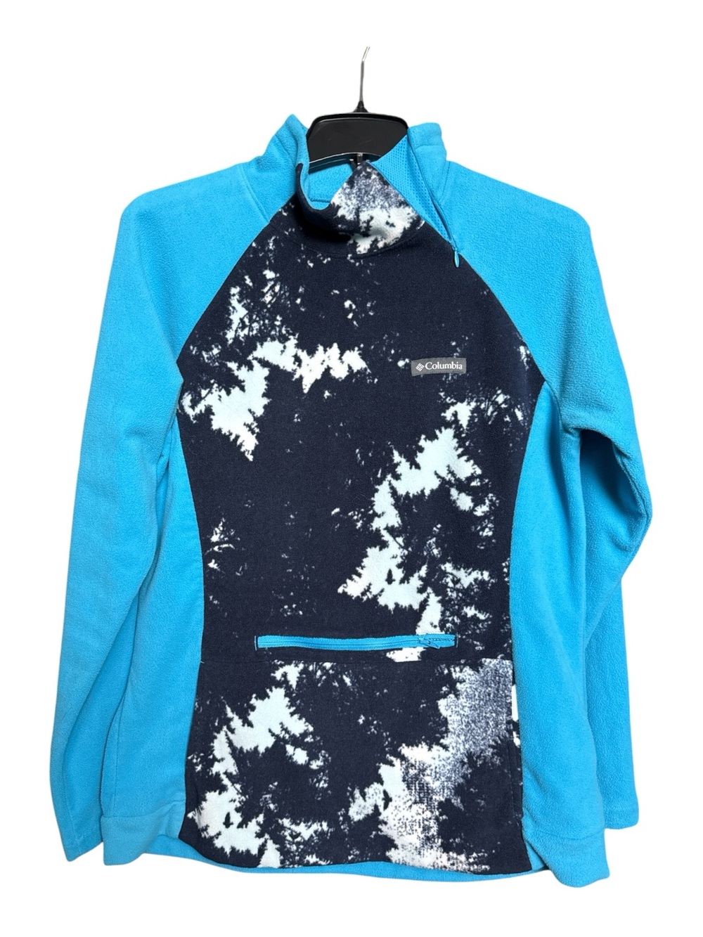 Columbia Blue & Black Tie-Dye Fleece Pullover Women’s L Zip Pouch